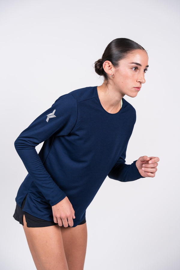 T-shirt running femme manches longues sensus adn bleu