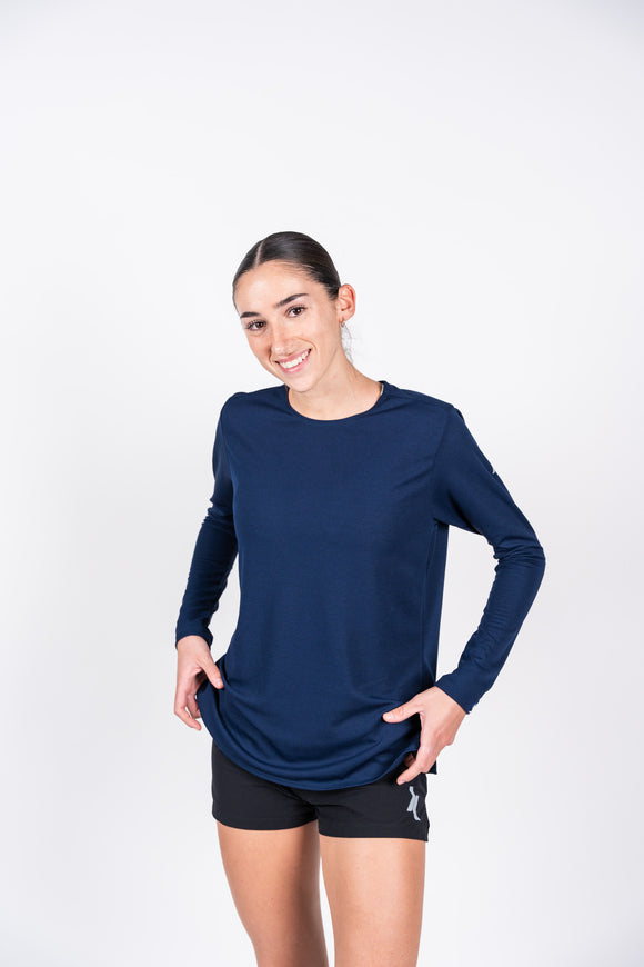 T-shirt running Femme Manches Longues Bleu