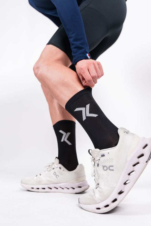 Chaussettes Running Hautes Sensus Noir - Made in France et recyclé