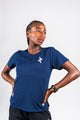 modèle femme t-shirt AERA Bleu fabriqué en france